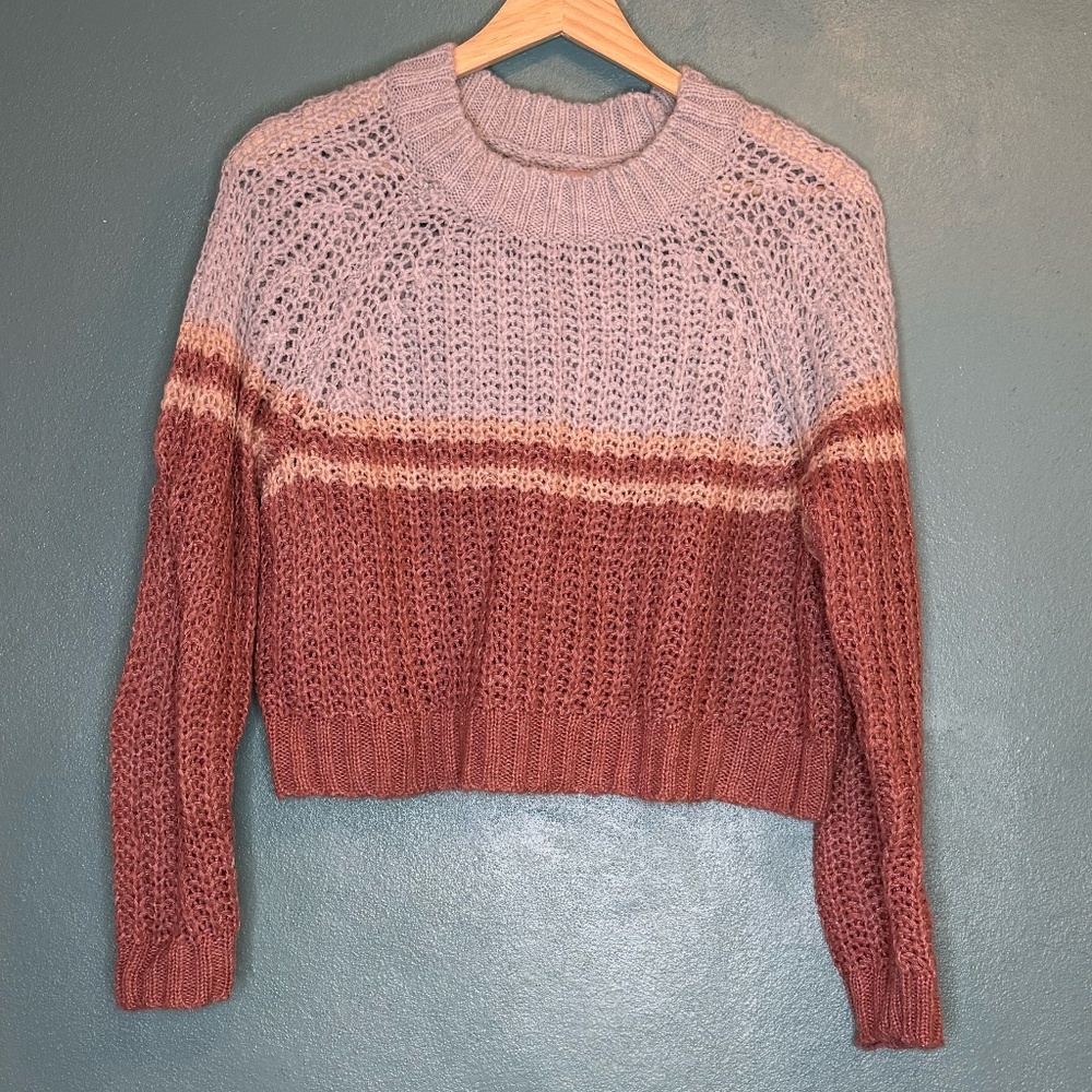 AE American Eagle Cropped Color-Block Crew Neck Sweater Size Small